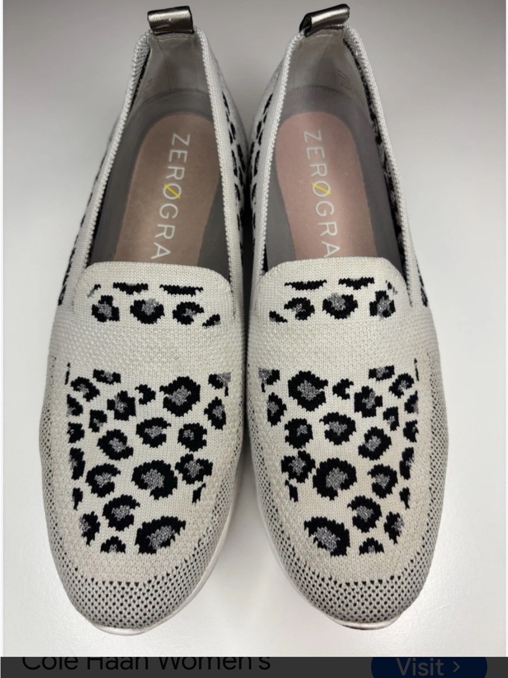 Cole Han Zerogrand Women’s Slip On Leopard Print Flats in Light Gray Size 8.5